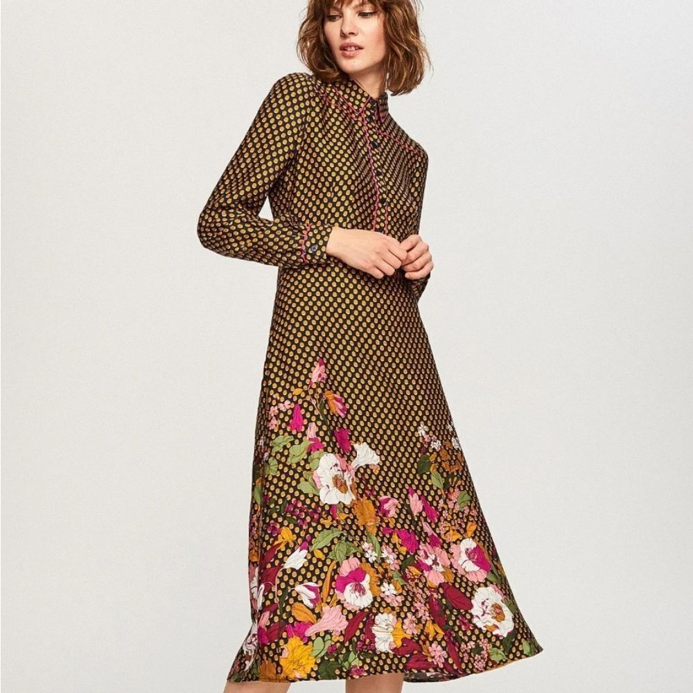Reserved Brown Floral Long Sleeve Dress Size 8
